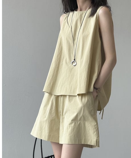 back ruffle slit vest shorts set　FL3648