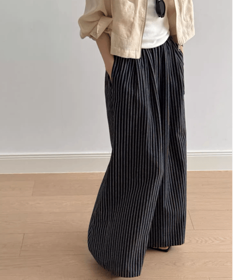 striped wide easy pants /2color　FL3337