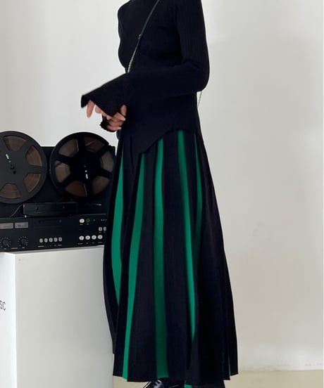 bicolor a-line ambrella skirt/ 2color　FL3143