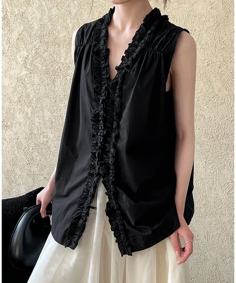 frilled v-neck 2way sleeveless blouse /2color　FL3354