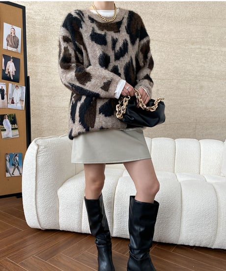 leopard print knit /2color　FL3049