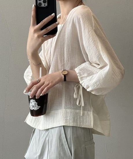 ribbon puff sleeve design blouse /2color  FL3454