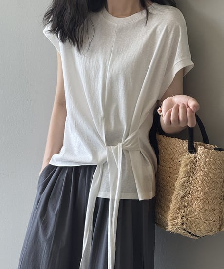 side tie drape front cotton tshirt/2color　FL3649