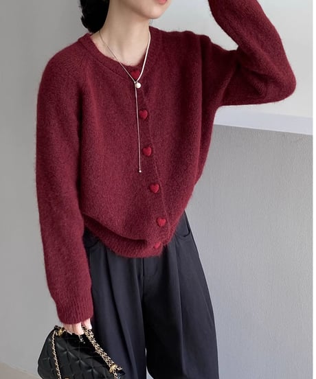heart button knit cardigan /5color　FL2799