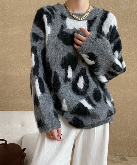 leopard print knit /2color　FL3049
