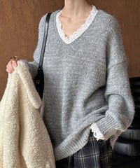 race trimming v-neck knit /2color　FL3039
