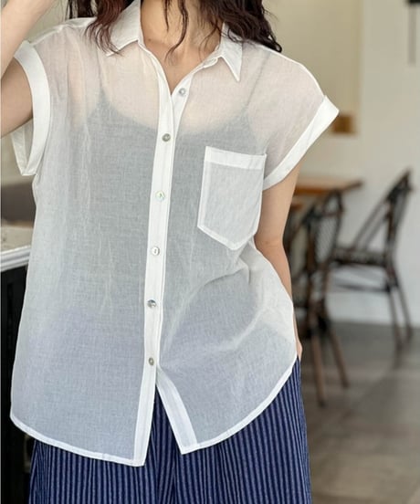 french sleeve sheer shirt /2color　FL2035