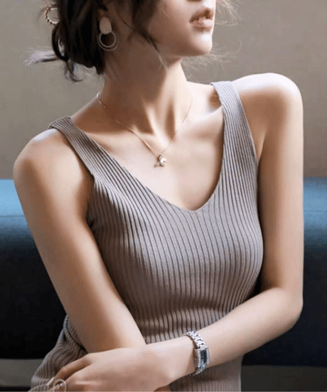 v-neck ribbed knit tank top /5color　FL3442