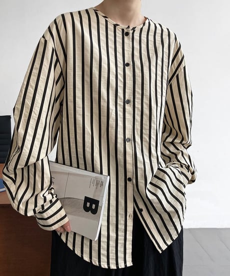 no-collar striped shirt　FL2465