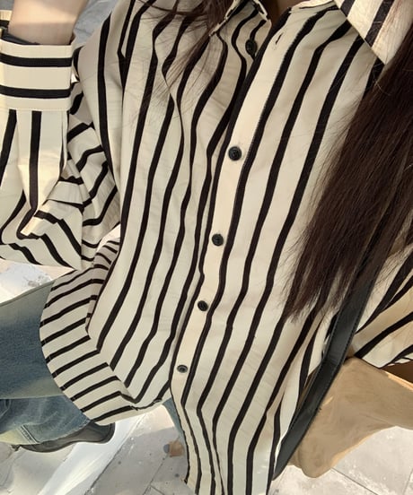 striped lapel shirt loose cotton shirt　FL2614