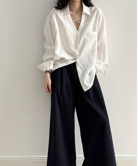collared v-neck shirt /4color　FL3338