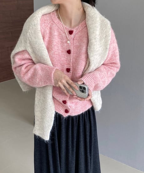 mohair heart button cardigan /5color　FL2946