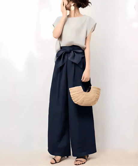 summer bow wide pants set /2color　FL3464