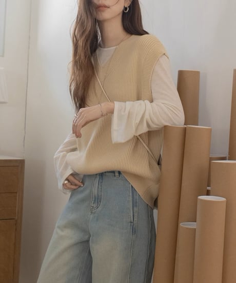 v-neck knit vest /3color　FL3308