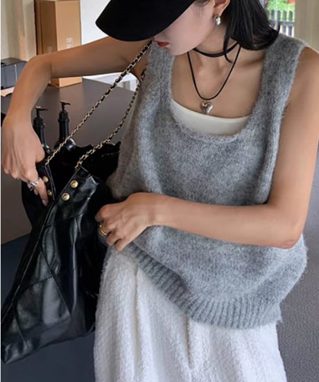 u-neck knit tank top　FL2227