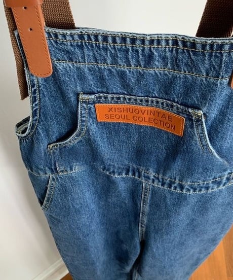 eco leather belt denim overalls　FL2395