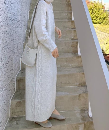 high-neck long knit dress /3color　FL2917