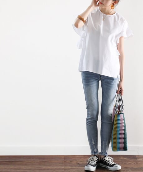 ruffle sleeve crew neck blouse /5color　FL3640