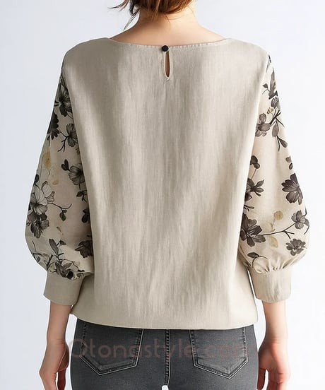 v-neck floral volume blouse　FL3483