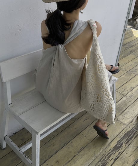 linen twist back long dress op /2color　FL3655