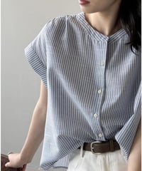 collarless blue striped shirt　FL3355