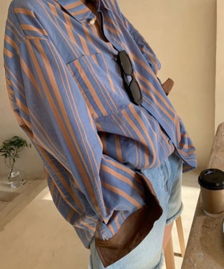 contrast cuffs striped shirt /2color　FL2604