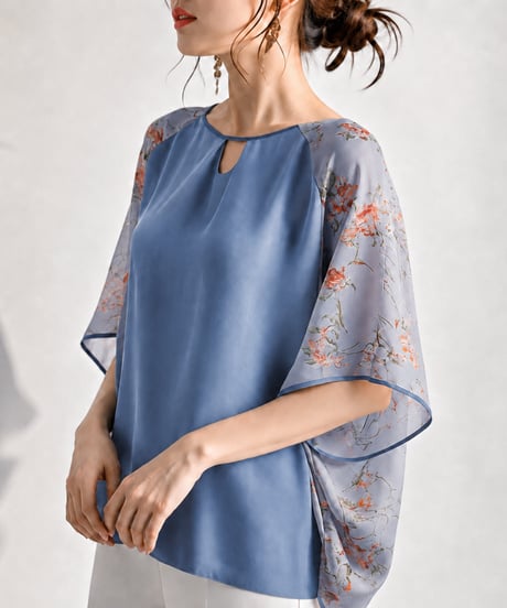 floral-accented layered drape blouse　FL3630