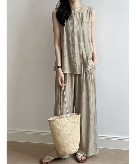 textured sleeveless tops and pants set-up　FL2389