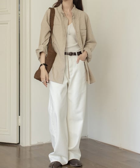 linen blend wide sleeve striped shirt /2color　FL3312