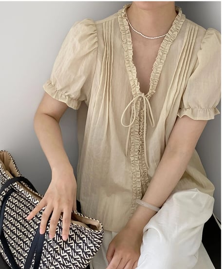 short sleeve frill blouse /3color　FL3425