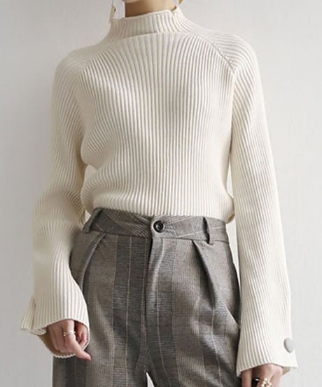 button sleeve high neck knit　FL2666