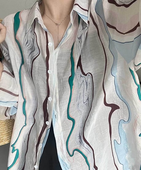 marble striped sheer shirt　FL2607