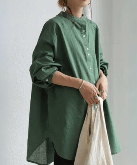 stand neck single breasted shirt /4color　FL3334