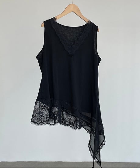 asymmetry lace trim sleeveless top /2color　FL3614