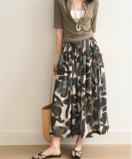 floral printed a-line skirt /2color　FL3352