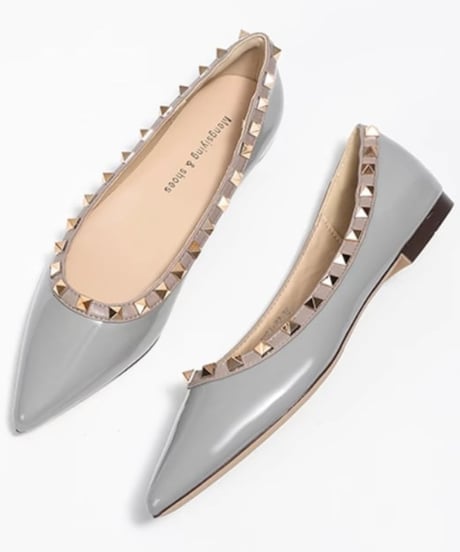 Pointed toe studs flat shoes /4colors　FL2909