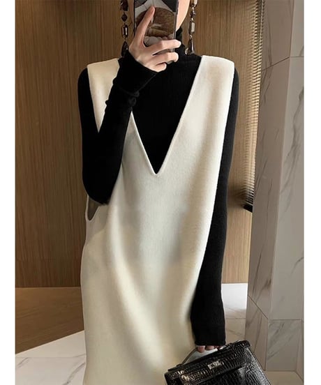 sleeveless vest wool dress　FL2625