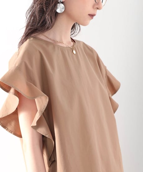 ruffle sleeve crew neck blouse /5color　FL3640