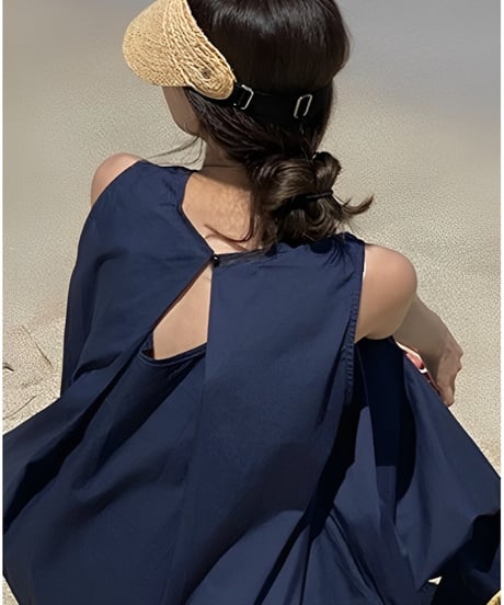 back tuck design sleeveless flare dress　FL3398