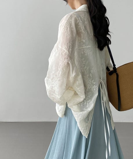 back ribbon embroidery shirtblouse　FL3646