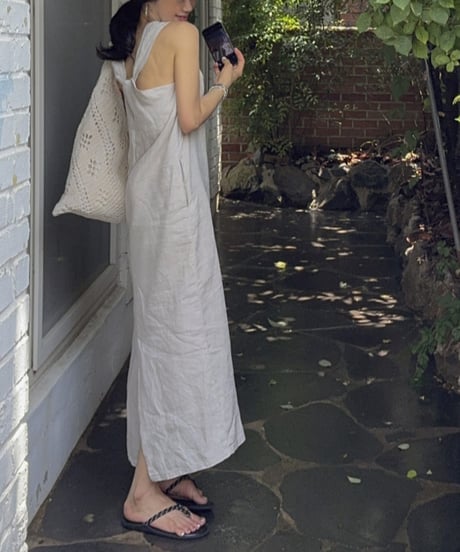 linen twist back long dress op /2color　FL3655