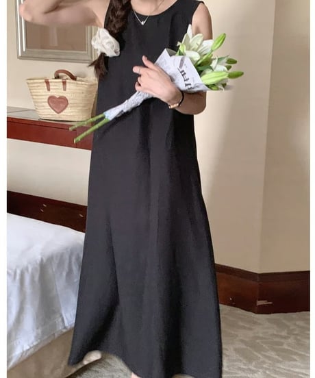 cotton linen backless dress /2color　FL2087