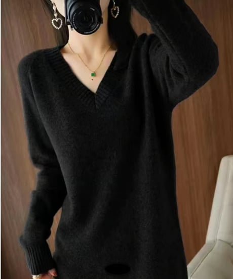 loose v-neck knit dress /4color　FL2692