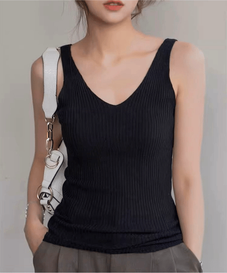 v-neck ribbed knit tank top /5color　FL3442