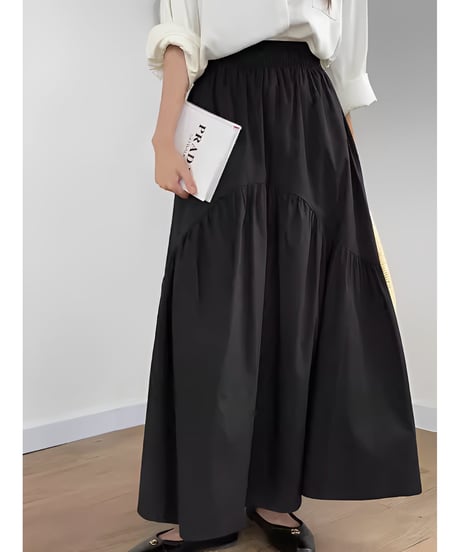 gathered maxi skirt /4color　FL2474