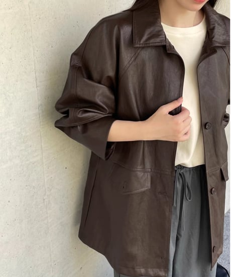 pu leather mid-length coat　FL2806