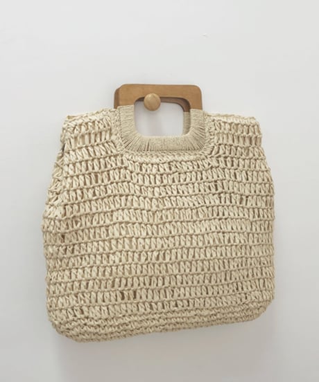 wooden handle straw bag /2color　FL2341