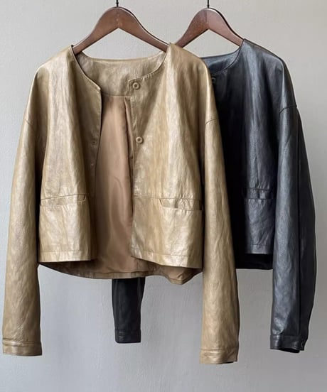 collarless pu leather jacket /2color　FL2814