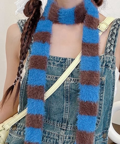 long thin striped stuffed scarf /5colors　FL2908