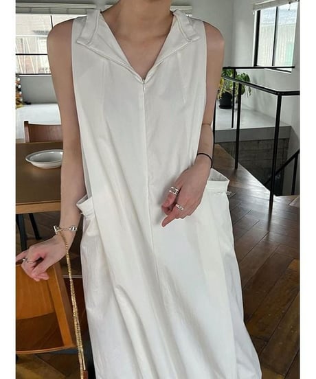 drawstring hem sleeveless one-piece /2color　FL3613